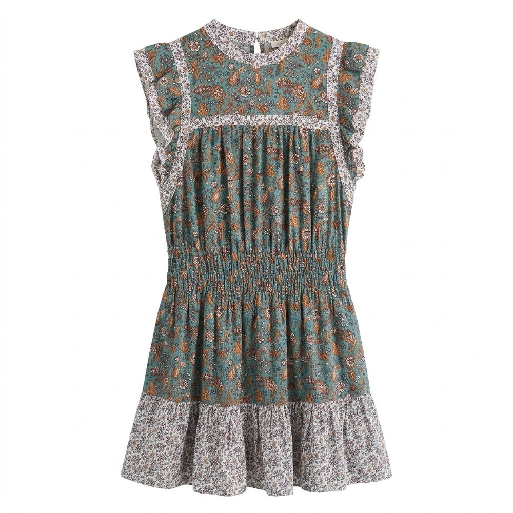 Universal Threads Boho Linen Floral Mini Ruffle Dress Womens Size L Cottagecore